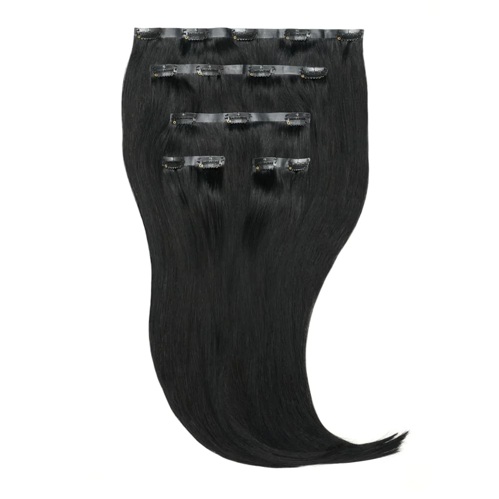 Stranded 14" Seamless Clip-in Human Hair Extension (95g) - Colour #1 Black Magic