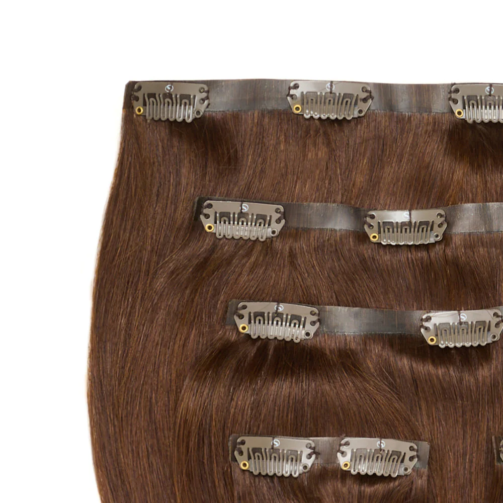 Stranded 14" Seamless Clip-in Human Hair Extension (95g) - Colour #4 Chocolate Dahlia - Image 2