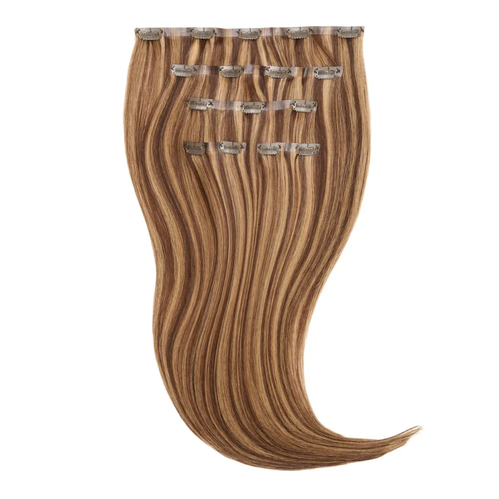 Stranded 18" Seamless Clip-in Human Hair Extension (105g) - Colour #4/27 Coral Bells