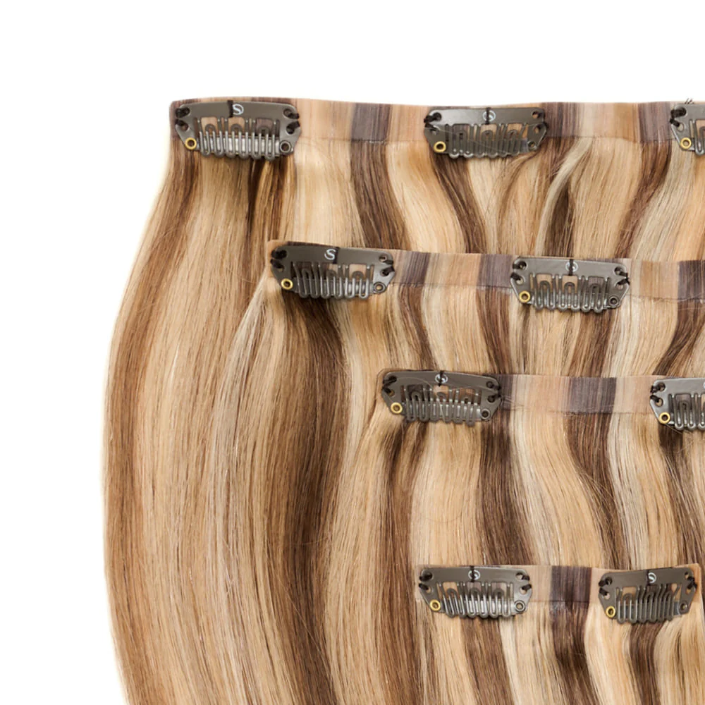 Stranded 18" Seamless Clip-in Human Hair Extension (105g) - Colour #6/16/613 Safari Sunset - Image 2