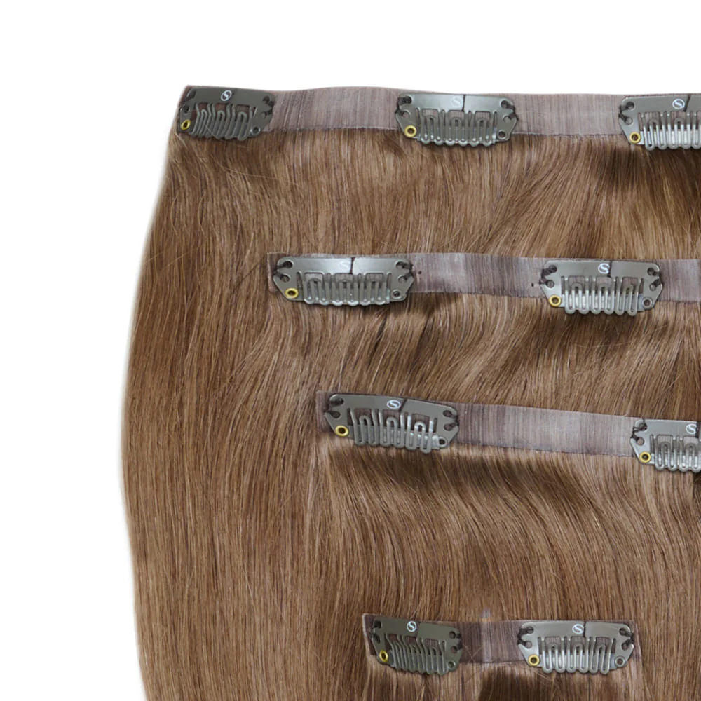 Stranded 18" Seamless Clip-in Human Hair Extension (105g) - Colour #8 Hazel Princess - Image 2